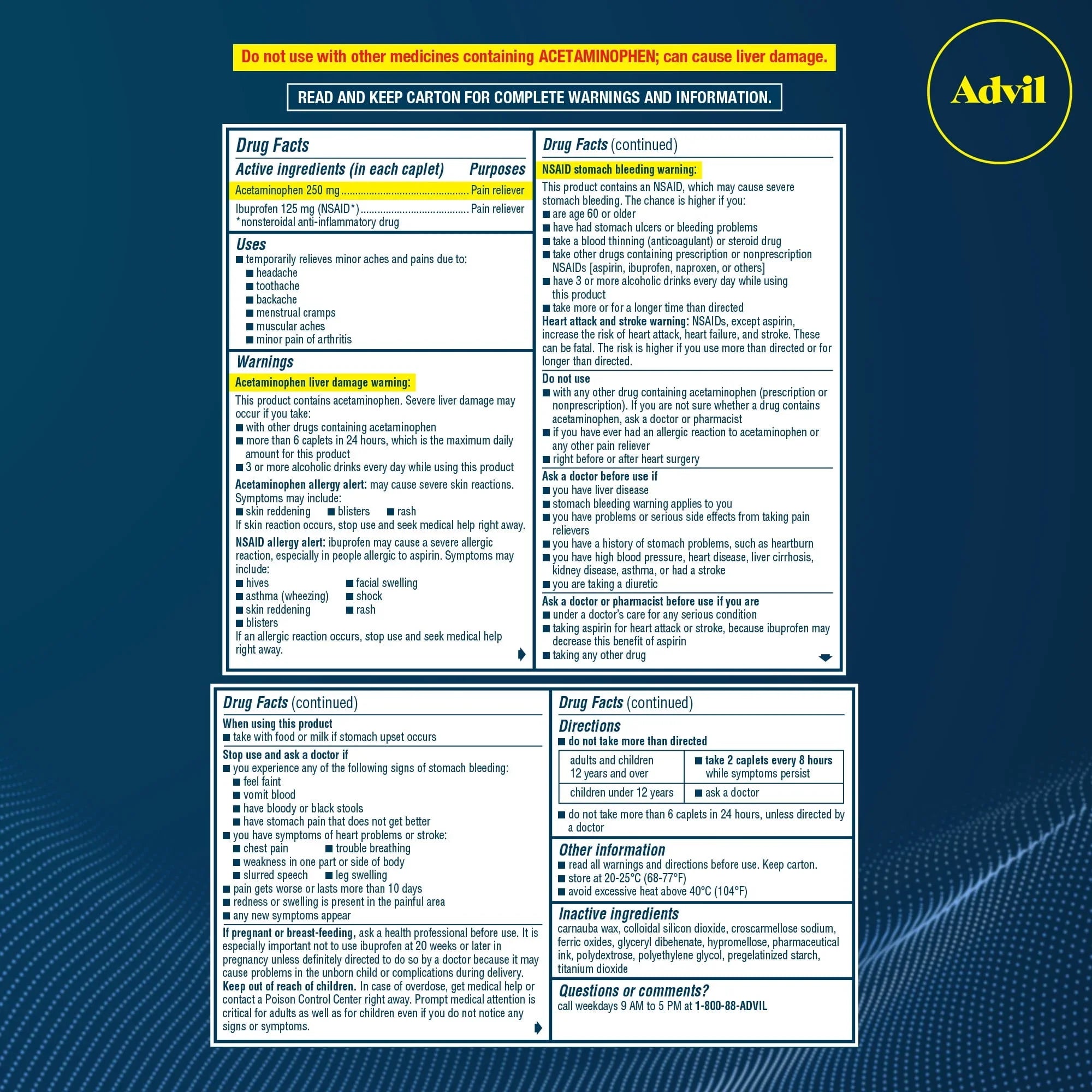 Advil Dual Action Caplets – Ibuprofen & Acetaminophen Pain Relief, 72 Ct - Exotic Pro