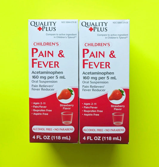 Quality Plus Children's Pain & Fever Relief – Strawberry, 4 oz, 2-Pack