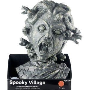 Spooky Village 12" Animated Medusa Bust – Halloween Motion & Sound Prop - Exotic Pro