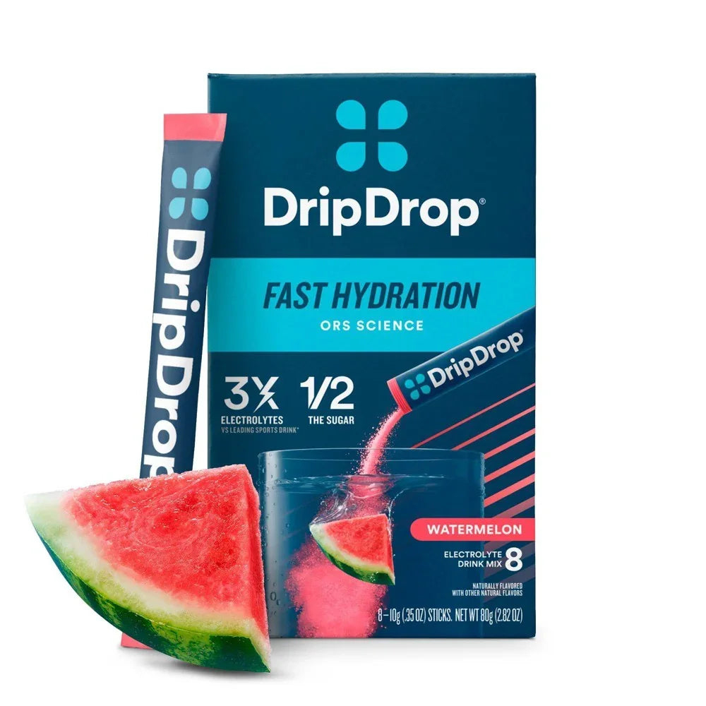 DripDrop Electrolyte Powder for Dehydration Relief, Watermelon, 8 Ct - Exotic Pro