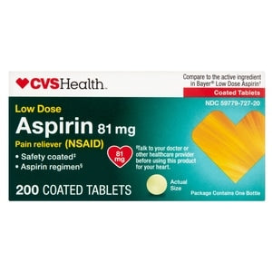 CVS Health Low Strength Aspirin 81mg – Enteric Coated Tablets, 200ct