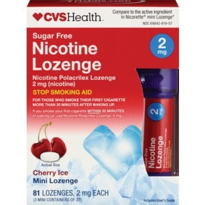 CVS Health Nicotine Mini Lozenge – 2mg, Cherry Ice, 81 Ct | Quit Smoking Aid