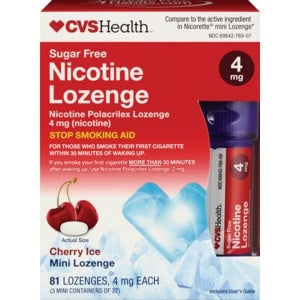 CVS Health Nicotine Mini Lozenge – 4mg, Cherry Ice, 81 Ct | Quit Smoking Aid