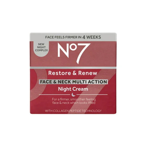No7 Restore &amp; Renew Multi Action Face &amp; Neck Night Cream Face Moisturizer with Peptides and Hyaluronic Acid, 1.69 oz - Exotic Pro