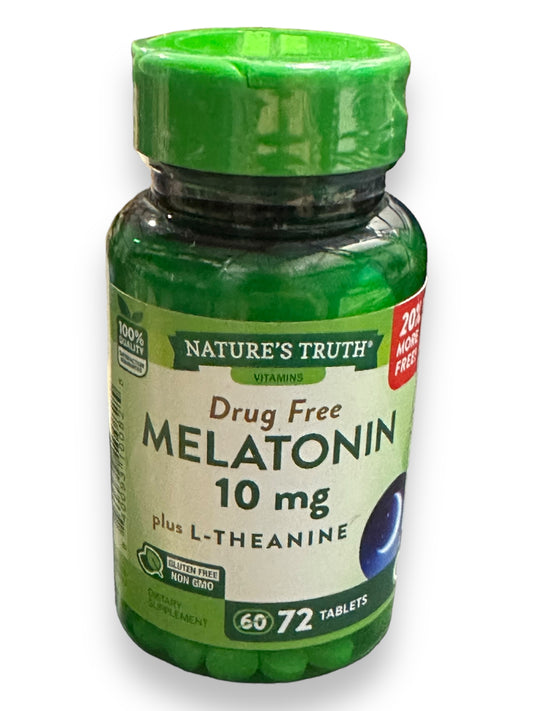 Melatonin 10 mg + L-Theanine | 72 Tablets | Maximum Strength Nighttime Sleep Aid | Vegetarian, Non-GMO, Gluten Free | by Nature's Truth