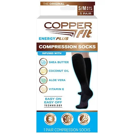Copper Fit Moisturizing Knee-High Compression Socks Black S/M Unisex - Exotic Pro