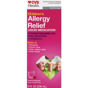 CVS Health Children's Allergy Relief Liquid – Dye-Free Diphenhydramine, Cherry, 8oz