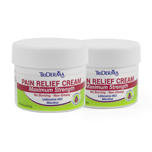 TriDerma Pain Relief Cream, Maximum Strength Topical Cream, Non-Greasy, 2 Pack