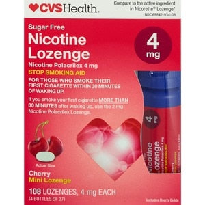 CVS Health Sugar-Free Nicotine 4mg Lozenges – Cherry Flavor, 108ct