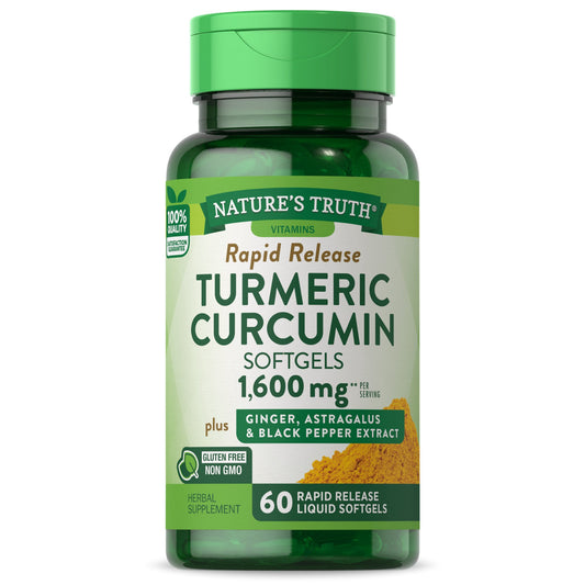 Turmeric Curcumin 1600mg | 60 Softgel Capsules | With Ginger, Astragalus, & Black Pepper Extract | Non-GMO, Gluten Free Supplement | by Nature's Truth