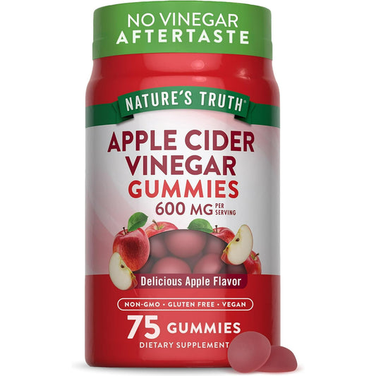 Apple Cider Vinegar Gummies | 600 mg | 75 Gummies | Apple Flavor | Vegan, Non-GMO, Gluten Free | by Nature's Truth