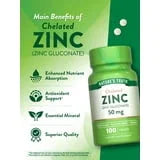 Nature's Truth Chelated Zinc 50mg | 100 Tablets | Essential Mineral Supplement | from Zinc Gluconate | Vegetarian, Non-GMO, Gluten Free - Exotic Pro