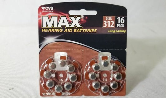 CVS Max Hearing Aid Batteries Size 312 – Pack of 16