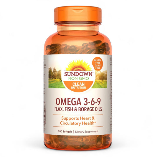 Sundown Omega 3-6-9 with Flax, Fish, and Borage Oils - 200 Softgels