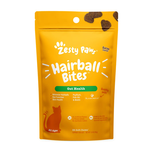 Zesty Paws Hairball Bites Gut Health Bacon Flavor, 35 Chews