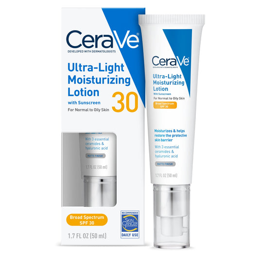 CeraVe Ultra-Light Moisturizing Face Lotion with SPF 30 for Normal to Oily Skin, 1.7 fl oz