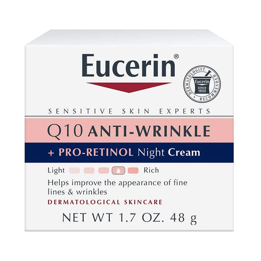 Eucerin Q10 Anti-Wrinkle Night Cream with Pro-Retinol | Facial Cream for Sensitive Skin, 1.7 oz