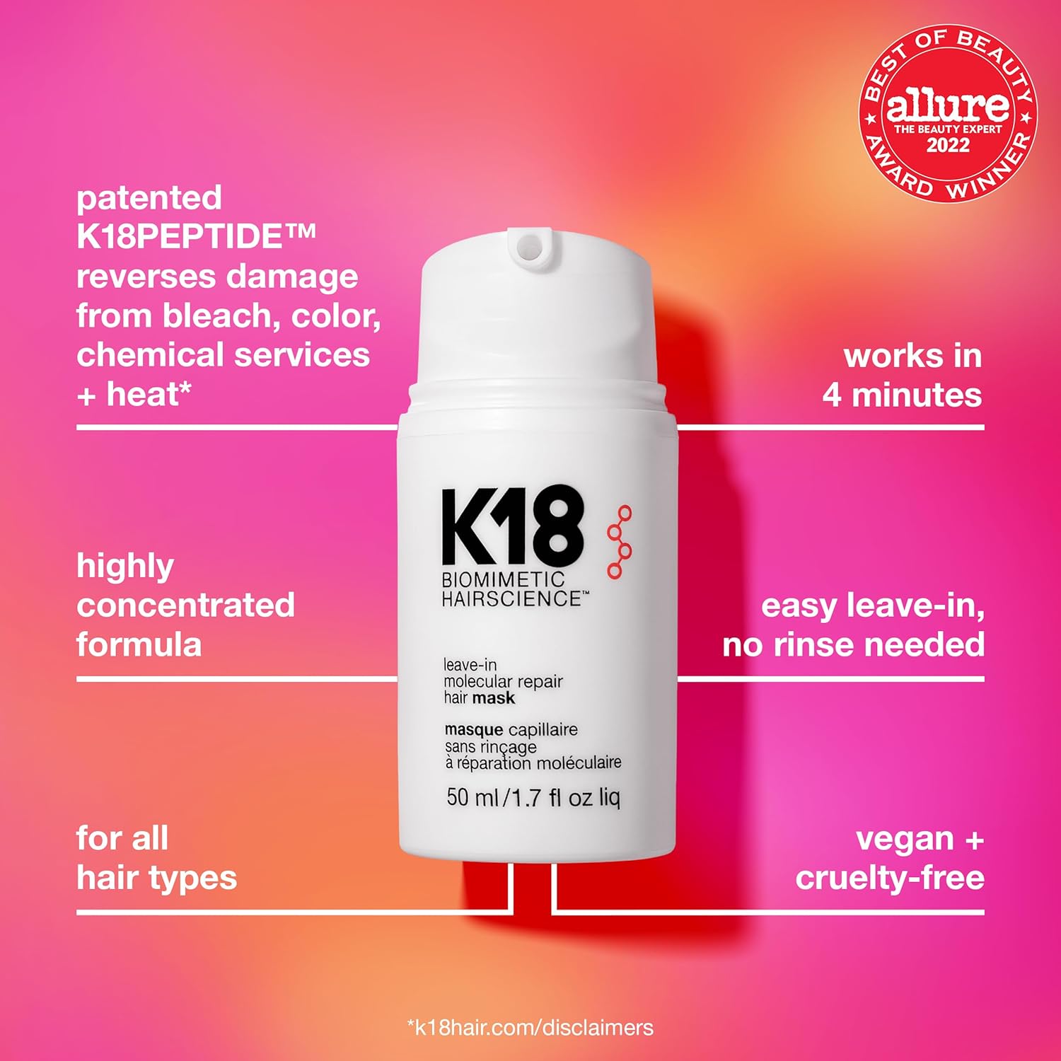 K18 Leave-In Molecular Repair Hair Mask – 1.7 oz / 50 mL