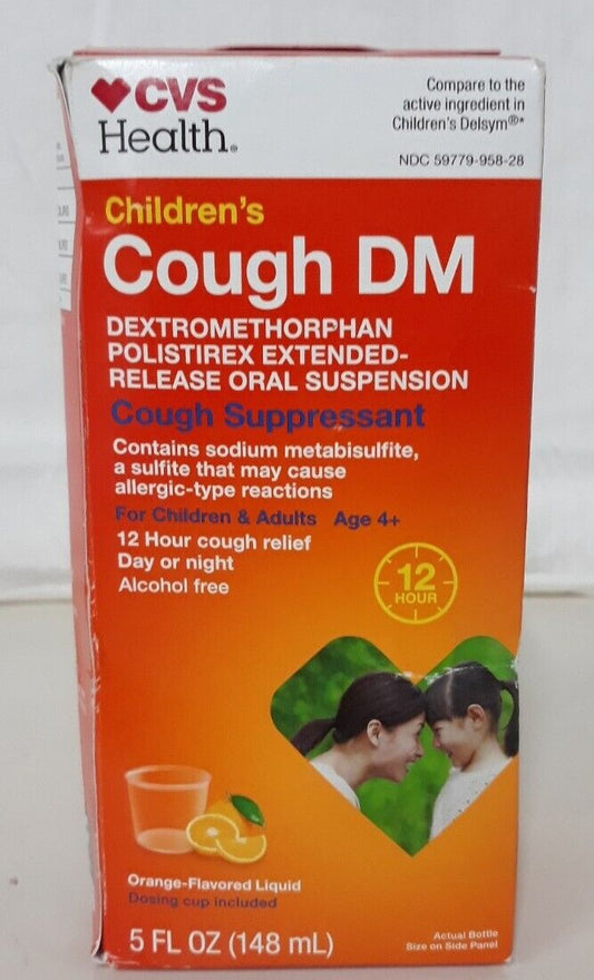 CVS Health Children's 12HR Cough DM – Cough Suppressant Liquid, Orange, 5oz