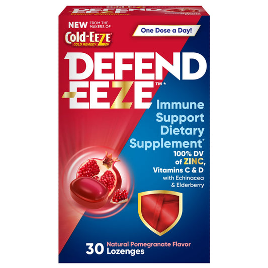 DEFEND-EEZE, Immune Support Dietary Supplement Lozenges, 100% Daily Value of Zinc, Vitamin C & D with Echinacea & Elderberry, Pomegranate Flavor, 30 Lozenges