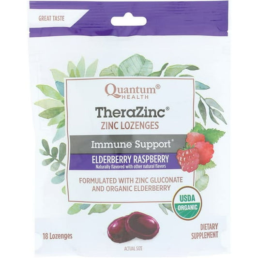 Quantum Health Cough Relief TheraZinc Lozenges Elderberry and Raspberry 18 count Lozenge