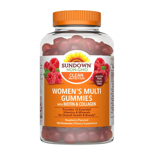 Sundown Women’s Multivitamin Gummies, With Biotin and Collagen, Raspberry Flavor, 150 Count (Packaging May Vary)