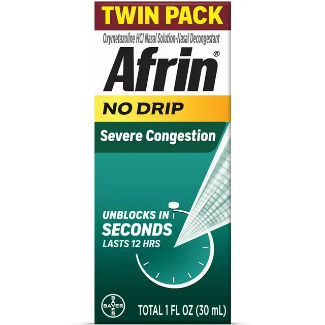 Afrin No Drip Severe Congestion Nasal Spray – 2x15mL Pump Bottles - Exotic Pro