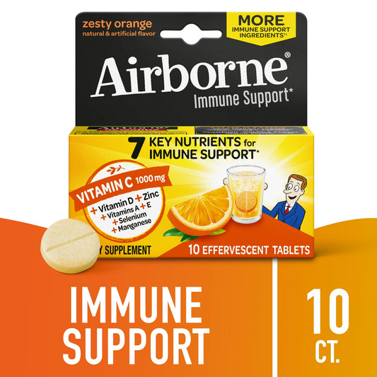 Airborne Vitamin C 1000mg 10 Ct | Zesty Orange Immune Support Effervescent Tabs