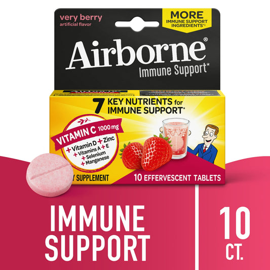 Airborne Vitamin C Immune Support 1000mg | 10 Ct Very Berry Effervescent Tabs