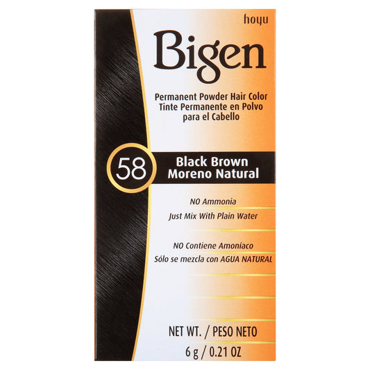 Bigen Permanent Powder Hair Color 58 Black Brown | 1 ea for Adults