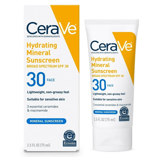 CeraVe Hydrating Mineral Face Sunscreen Lotion SPF 30, 2.5 fl oz