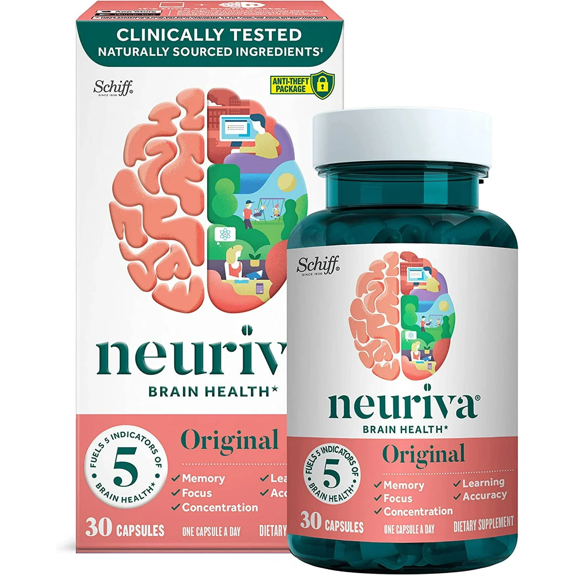 NEURIVA Original Brain Supplement for Memory, Focus & Concentration, 30ct Capsules - Exotic Pro
