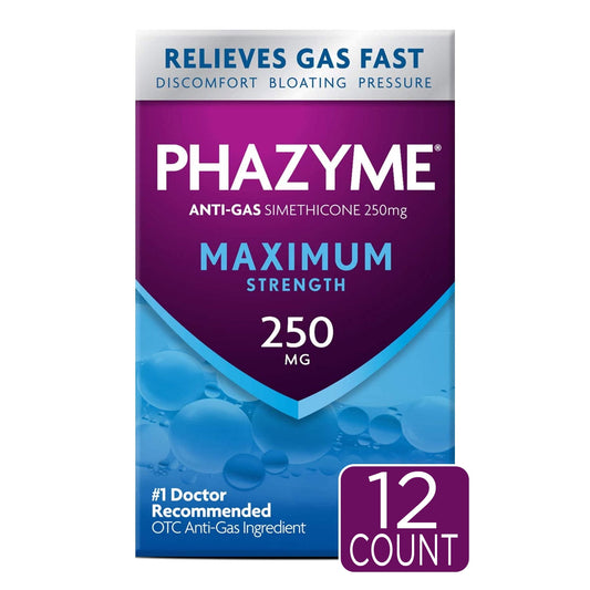 Phazyme Maximum Strength Gas Relief – 250mg, 12 Softgels | Fast Bloating Relief