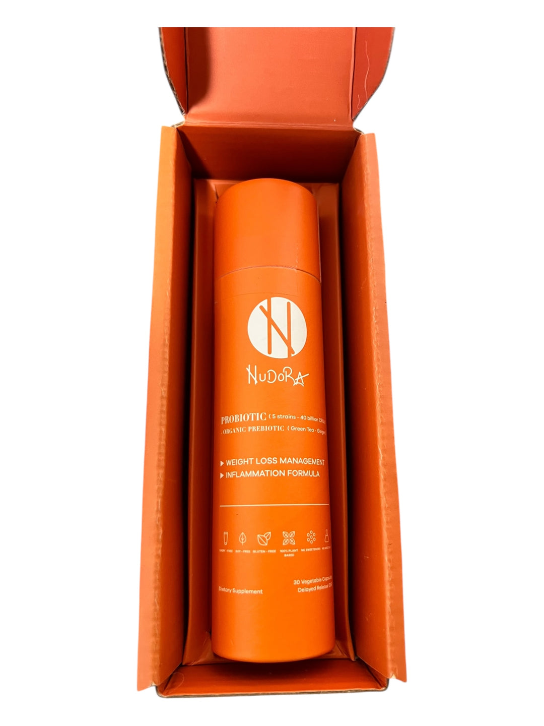 Nudora Orange Probiotic: 40 Billion CFUs + Organic Green Tea &amp; Organic Ginger