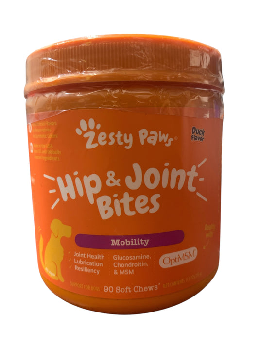 Zesty Paws Hip & Joint Bites for Dogs, Mobility Support, Duck Flavor, 90 ct