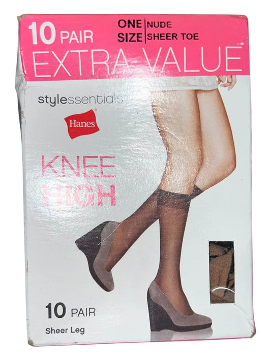 Hanes Women's Sheer Knee High Stockings - Nude, Reinforced Toe, 10 Pairs - Exotic Pro