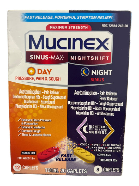 Mucinex Sinus-Max Day & Night Caplets, Pressure, Pain & Cough Relief, 20 Ct - Exotic Pro