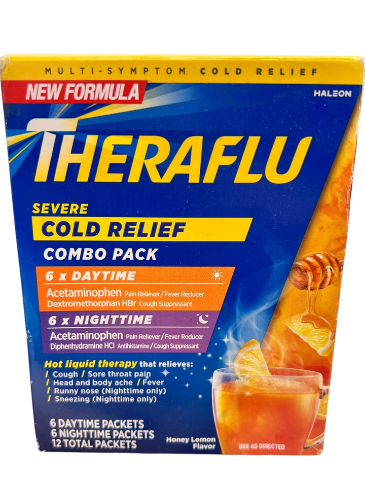 Theraflu Severe Cold &amp; Flu Powder – Day/Night Honey Lemon, 12 Ct - Exotic Pro