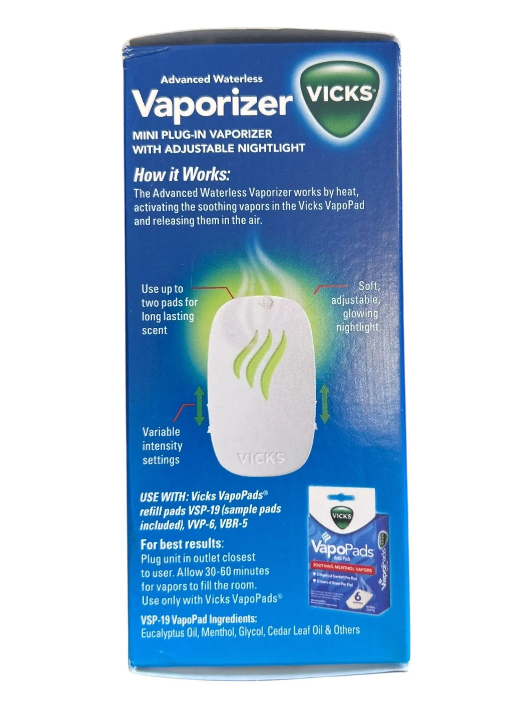 Vicks Advanced Waterless Vaporizer Plug-In with Nightlight + 4 VapoPads - Exotic Pro