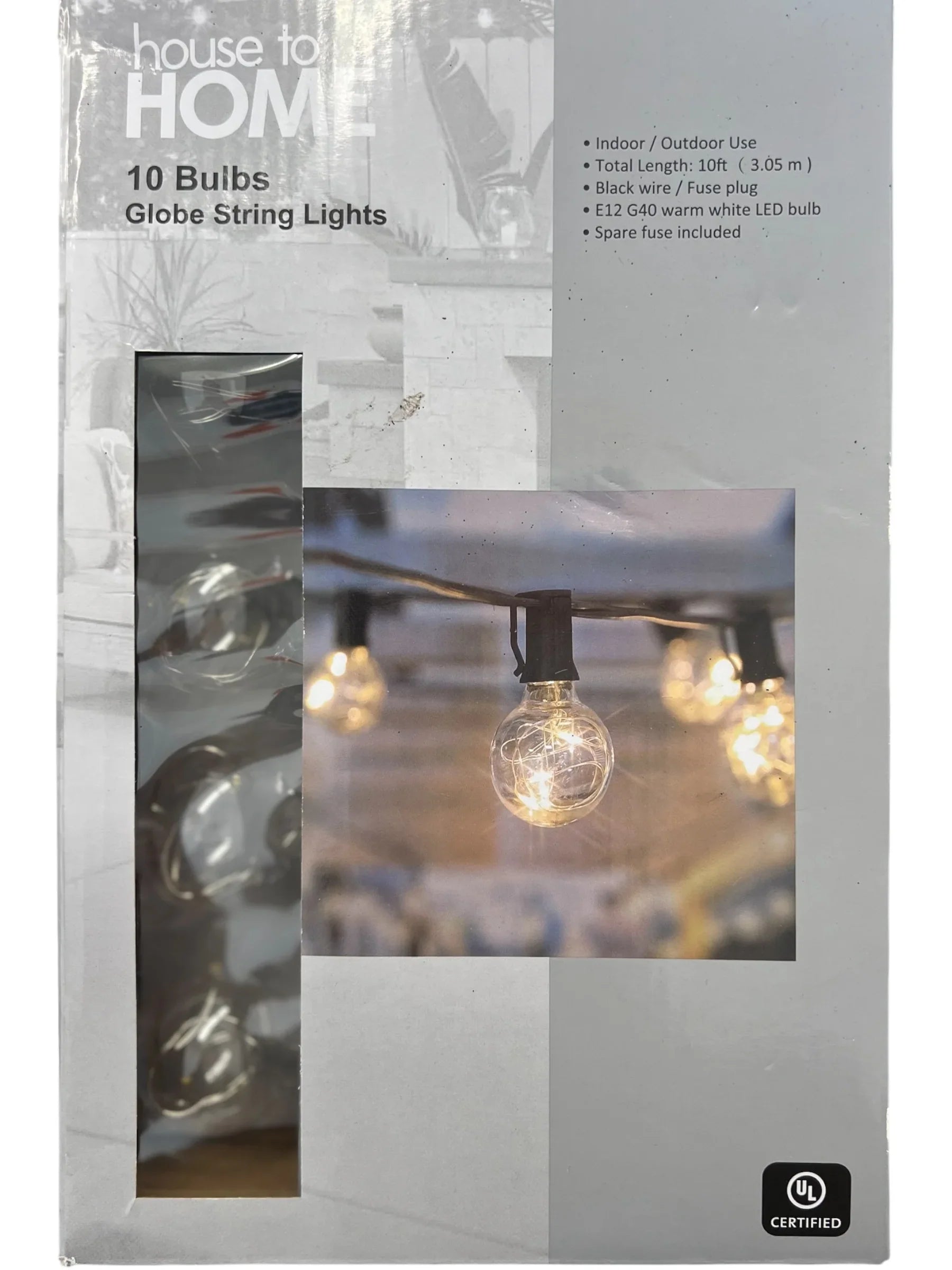 House to Home 10-Bulb Globe String Lights – 10 Ft Indoor/Outdoor - Exotic Pro