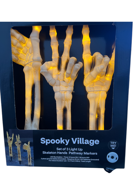 Spooky Village LED Skeleton Hand Pathway Markers – Set of 3 Halloween Lights - Exotic Pro