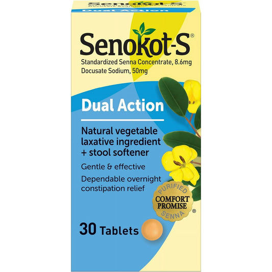 Senokot-S Dual Action Senna + Stool Softener Laxative, 30 Tablets