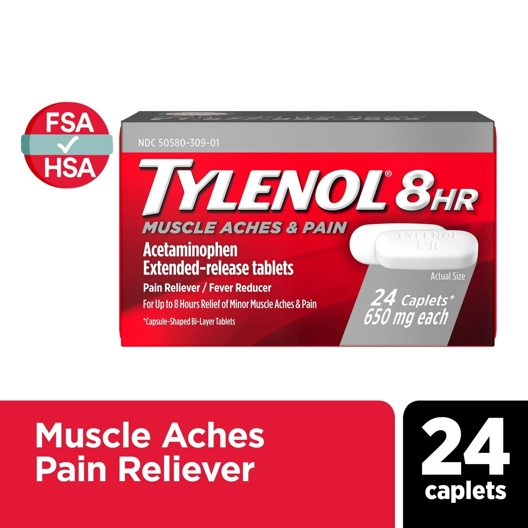Tylenol 8 Hour Muscle Aches & Pain Relief Caplets, 650mg, 24 Ct - Exotic Pro