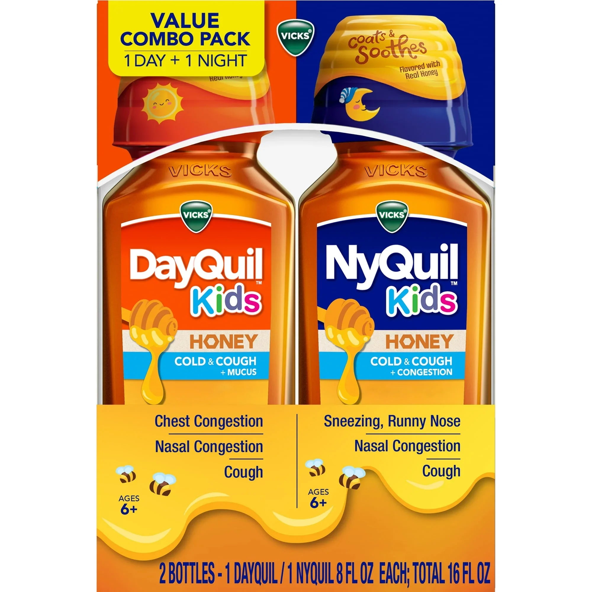 Vicks DayQuil & NyQuil Kids – Honey Cold & Cough Relief, 2x8 Fl Oz - Exotic Pro