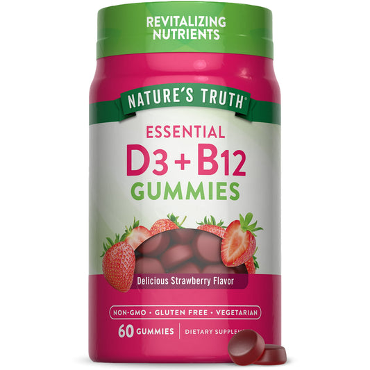 Nature's Truth Vitamin D3 & B12 Gummies – Strawberry Flavor, 60ct