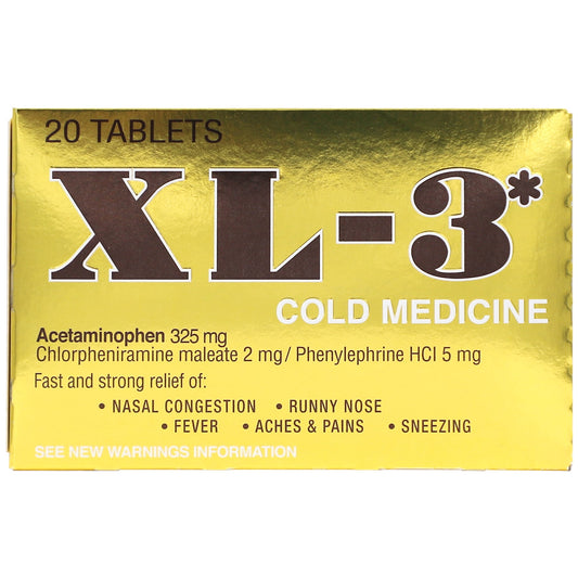 XL-3 Cold & Flu Tablets, Non-Drowsy Nasal Congestion & Fever Relief, 20 Ct
