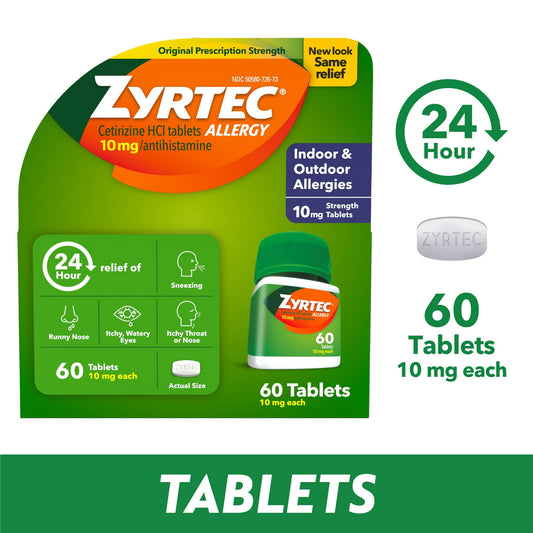 Zyrtec 24 Hour Allergy Relief Tablets, 10mg Cetirizine HCl, 60 Count