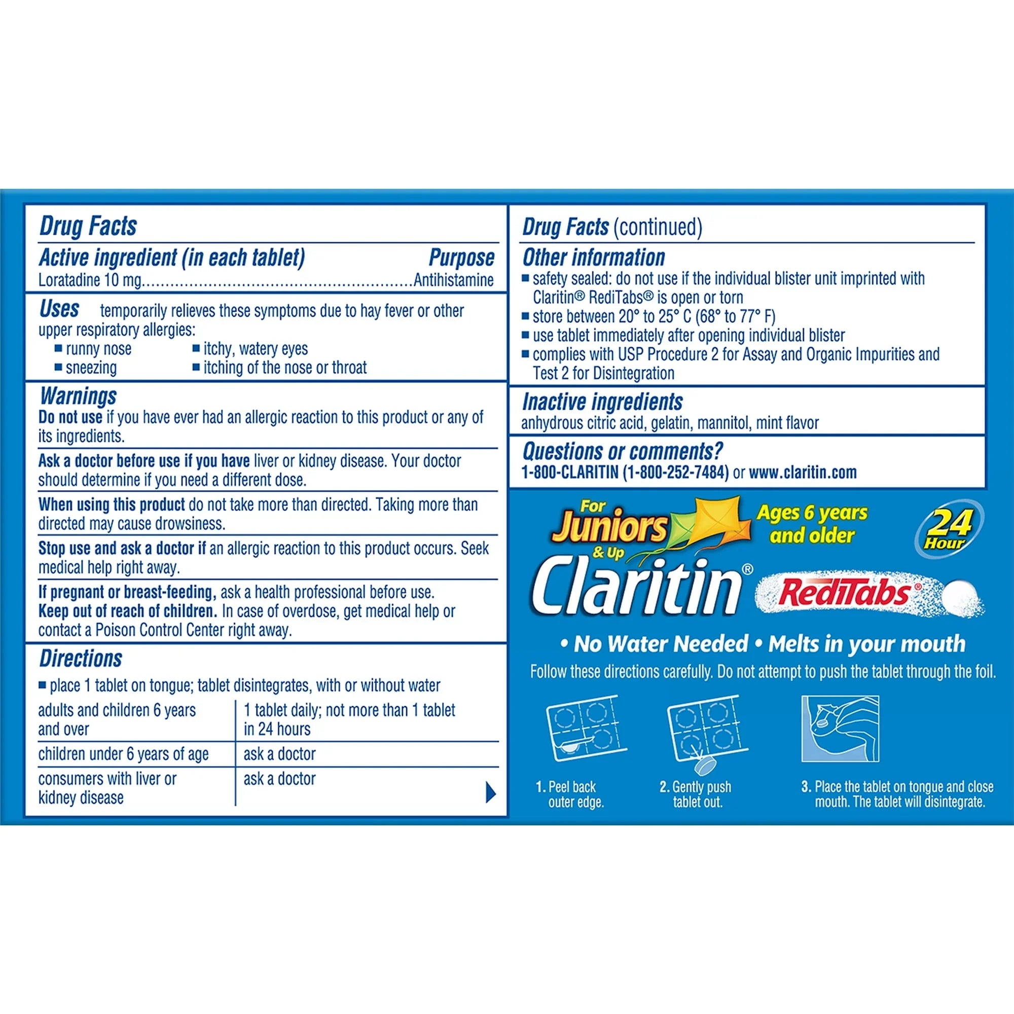 Junior Claritin 24-Hour Non-Drowsy Allergy RediTabs, 10mg, 30 Ct - Exotic Pro