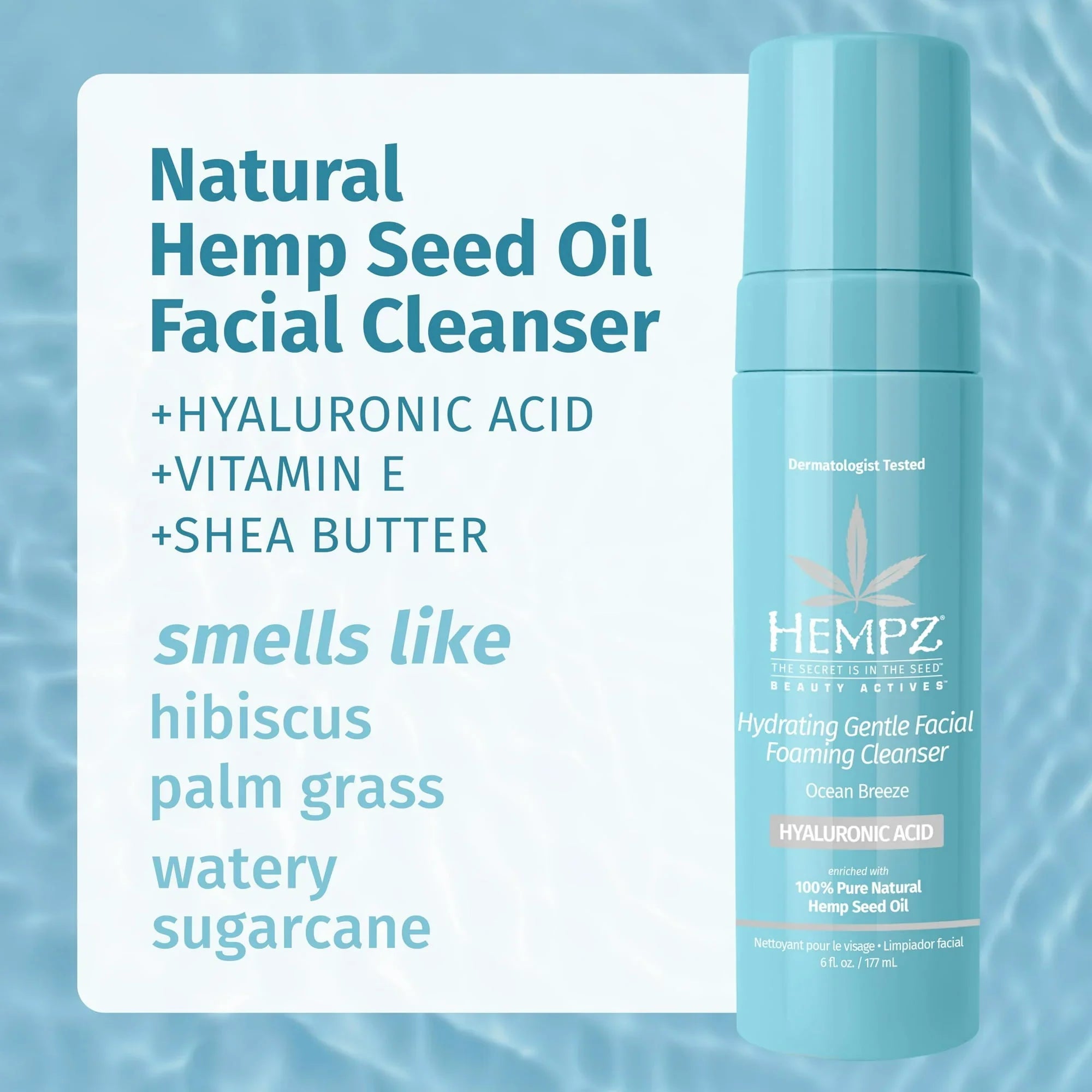 Hempz Ocean Breeze Foaming Facial Cleanser 6 oz | Hydrating & Gentle Wash - Exotic Pro