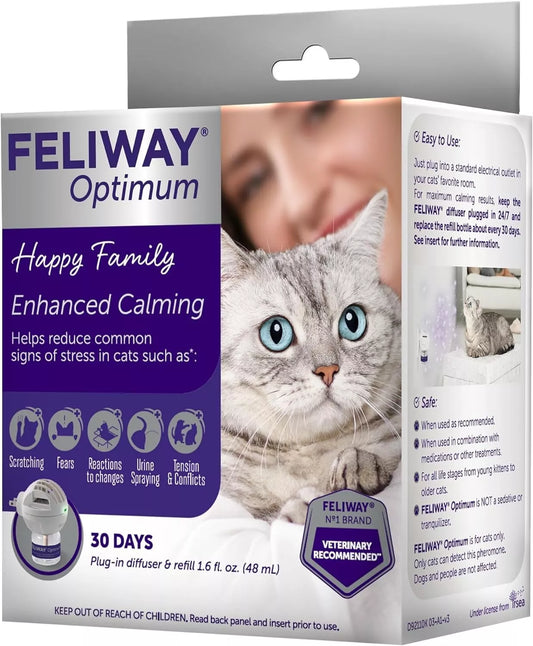 FELIWAY Optimum Plug-In Diffuser & Refill, Advanced Calming Solution, 1.6 oz